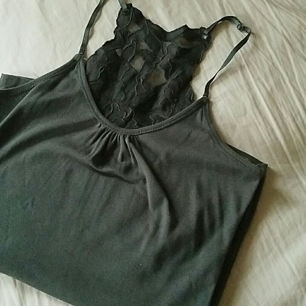 Grey Lace Racerback Scoop Neck Tank Top, SMALL